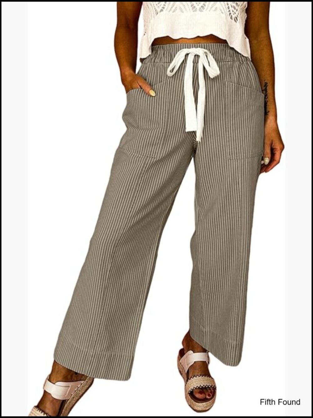 Elastic Waist High Striped Wide Leg Pants S-XXL Casual Flowy